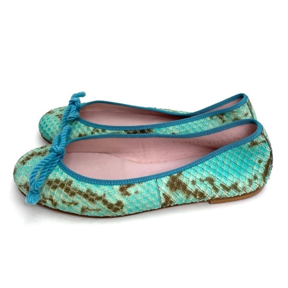 PRETTY Ballerinas Snakeskin Round toe Ballet Flats In Aqua Blue Green Size 8 - Picture 6 of 12